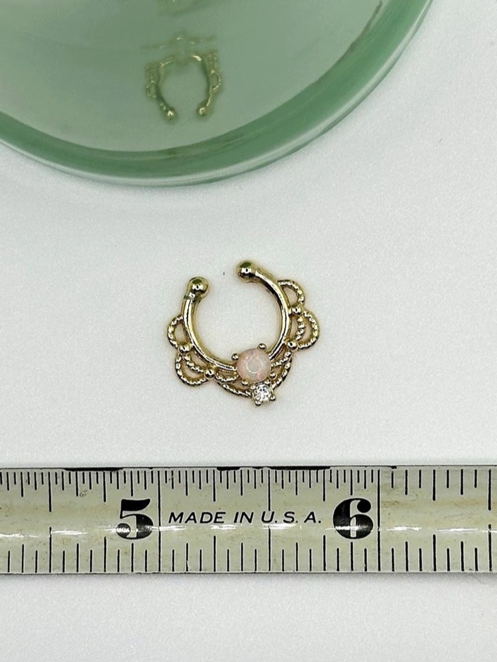 10mm Fake Septum Nose Hoop Ring Clear CZ Faux Opal Non Pierced Nose Septum Ring